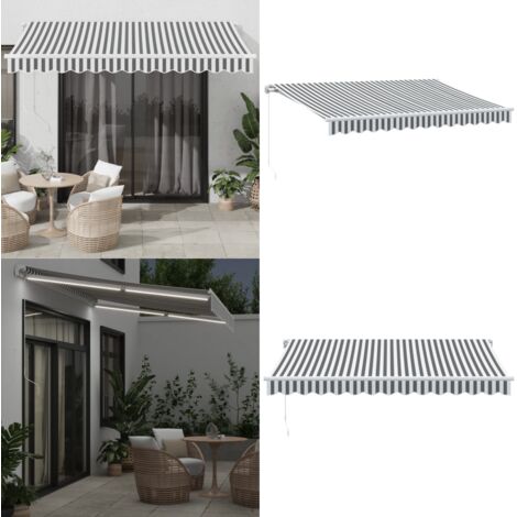 Tenda da Sole Retrattile Manuale con LED Antracite e Bianco - Tenda da sole con luci LED - Tenda da sole antracite