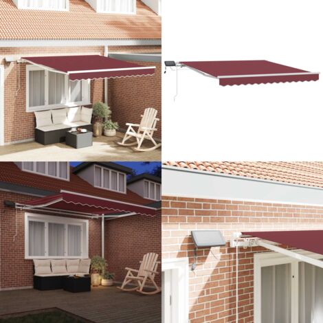Tenda da Sole Retrattile Manuale con LED Bordò 300x250 cm - Tenda da sole con luci LED - Tenda da sole autoportante