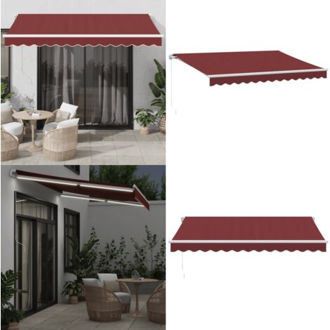 Tenda da Sole Retrattile Manuale con LED Bordò 350x250 cm - Tenda retrattile - Tenda da sole con luci LED