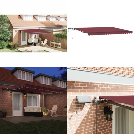 Tenda da Sole Retrattile Manuale con LED Bordò 400x300 cm - Tenda da sole con luci LED - Tenda da sole autoportante