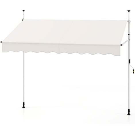 Tenda da sole retrattile manuale con manovella, Tettuccio da esterno regolabile in altezza 250 x 300 cm Bianco