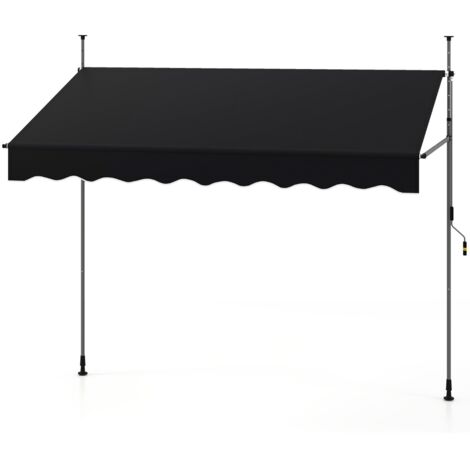 Tenda da sole retrattile manuale con manovella, Tettuccio da esterno regolabile in altezza 250 x 300 cm Nero