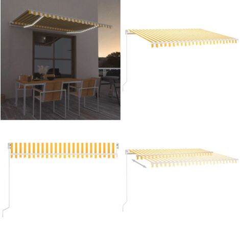 Tenda da Sole Retrattile Manuale e LED 400x300cm Gialla Bianca - Tenda da sole LED - Tenda da sole esterna