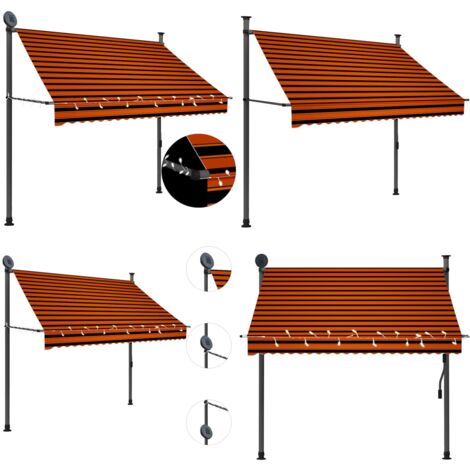 Tenda da Sole Retrattile Manuale LED 200 cm Arancione e Marrone - Tenda da sole retrattile - Tenda da sole LED