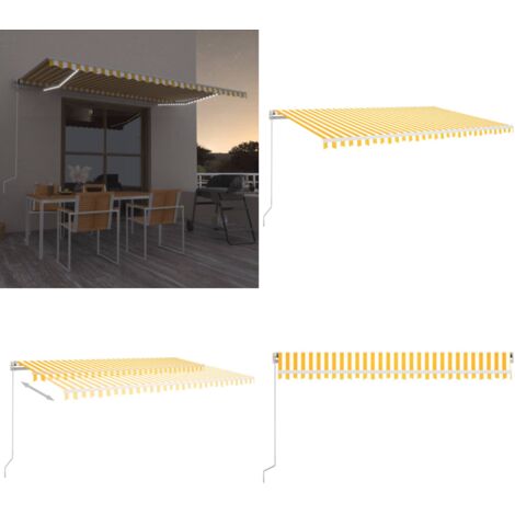Tenda da Sole Retrattile Manuale LED 350x250 cm Gialla e Bianca - Tenda da sole esterna - Tenda da sole LED