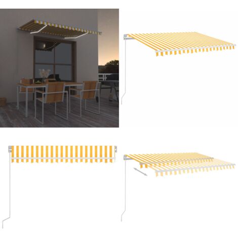 Tenda da Sole Retrattile Manuale LED 350x250 cm Gialla e Bianca - Tenda da sole retrattile - Tenda da sole LED