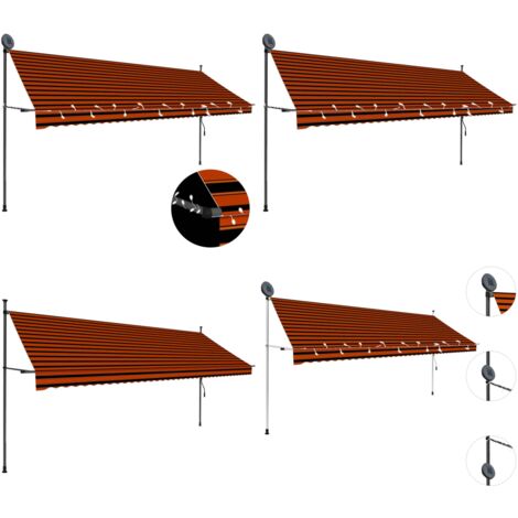 Tenda da Sole Retrattile Manuale LED 400 cm Arancione e Marrone - Tenda da sole LED - Tenda da sole manuale