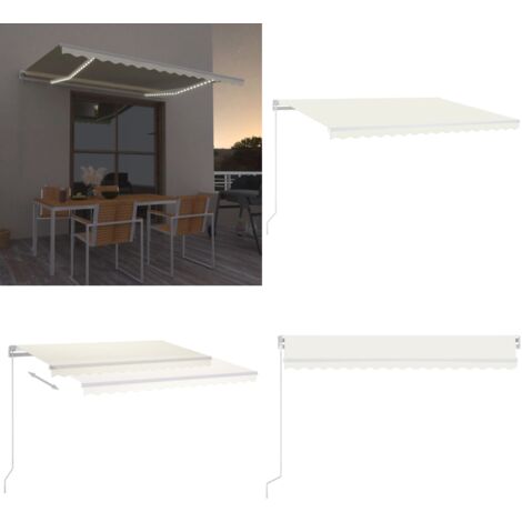 Tenda da Sole Retrattile Manuale LED 450x350 cm Crema - Tenda da sole retrattile - Tenda da sole LED