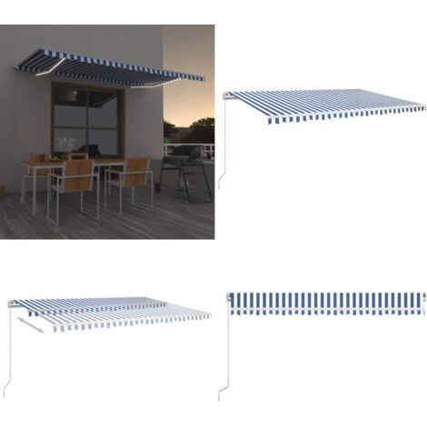 Tenda da Sole Retrattile Manuale LED 500x350 cm Blu e Bianca - Tenda da sole retrattile - Tenda da sole LED