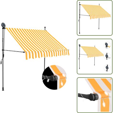Tenda da Sole Retrattile Manuale,Parasole Tenda da Sole,Pensiline Anti-UV LED 150 cm Bianco e Arancione -IT40175