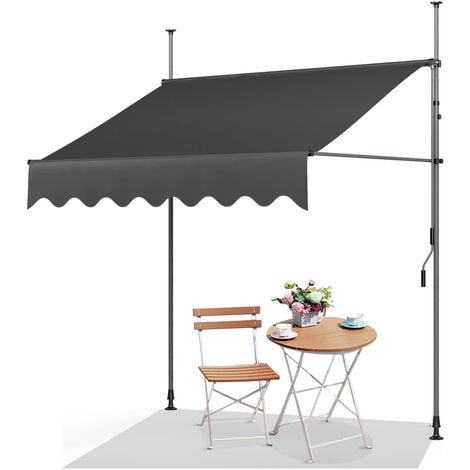 Tenda da sole retrattile Tenda da sole da giardino in acciaio poliestere con manovella Nessuna perforazione Tenda da sole telescopica regolabile 250x120cm Grigio