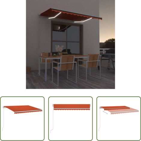 Tenda da sole retrattile -  Tenda da Sole Retrattile con LED 350x250 cm Arancione e Marrone