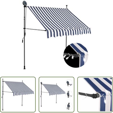 Tenda da sole retrattile -  Tenda da Sole Retrattile Manuale con LED 200 cm Blu e Bianca