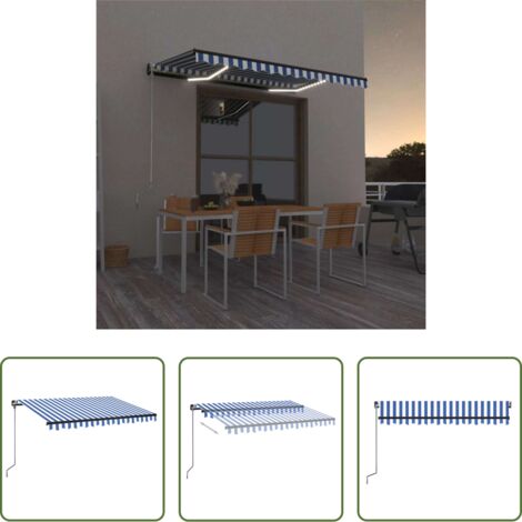Tenda da sole retrattile -  Tenda da Sole Retrattile Manuale con LED 350x250cm Blu e Bianca