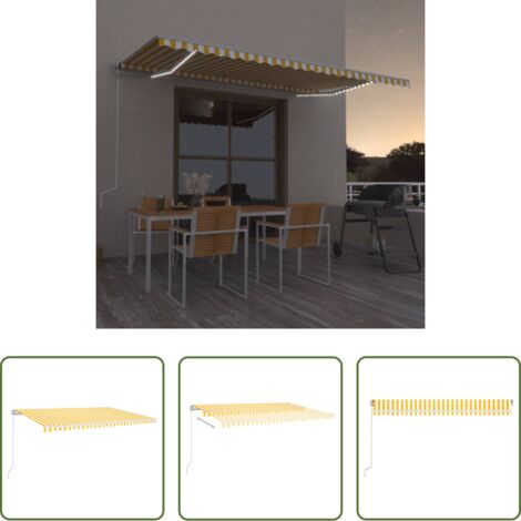 Tenda da sole retrattile -  Tenda da Sole Retrattile Manuale LED 350x250 cm Gialla e Bianca