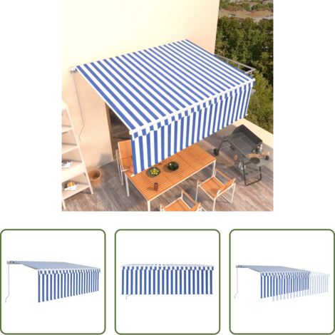 Tenda da sole retrattile -  Tenda Sole Retrattile Manuale con Parasole 4x3m Blu e Bianco