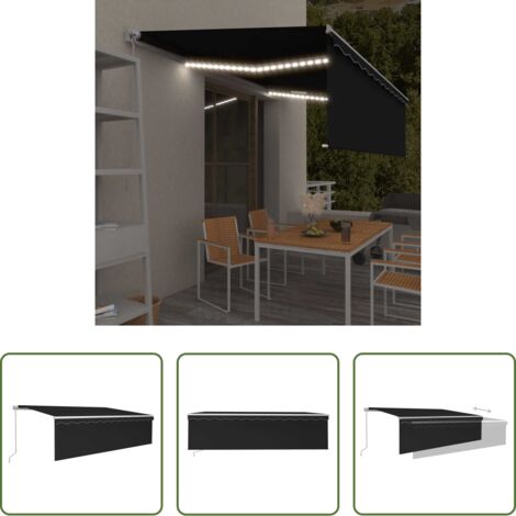 Tenda da sole retrattile -  Tenda Sole Retrattile Manuale Parasole LED 5x3m Antracite