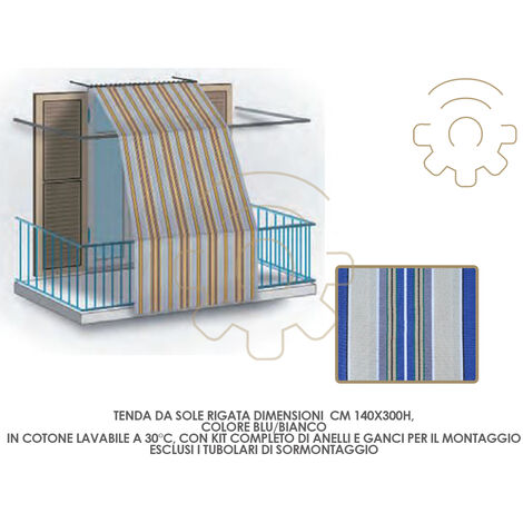 Tenda da sole per portoni e balconi in cotone cm 140x300 blu 