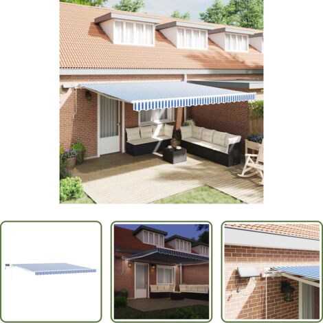 Tenda da sole -  Tenda Retrattile Blu e Bianco 450 × 300 cm