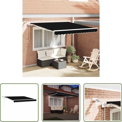 Tenda da sole -  Tenda Retrattile Nero 350 x 250 cm Poliestere e Metallo