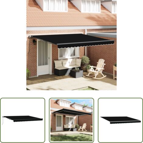 Tenda da Sole -  Tenda Retrattile Nero 400 × 300 cm Poliestere e Acciaio