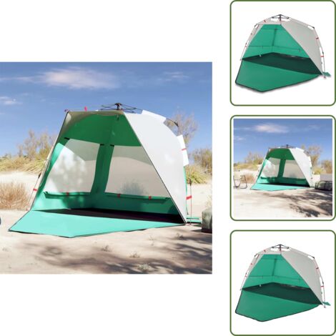 Tenda da spiaggia con sistema a rilascio rapido - vidaXL Tenda da Spiaggia 3 Persone Verde Rilascio Rapido Impermeabile - Tenda da spiaggia con ingresso anteriore