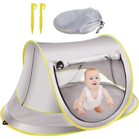 Tenda da spiaggia pop-up per bambini, tenda da viaggio portatile, protezione solare UV UPF 50+, con borsa per il trasporto e picchetti, per spiaggia, giardino, campeggio (grigio, 106 x 65 x 50 cm)