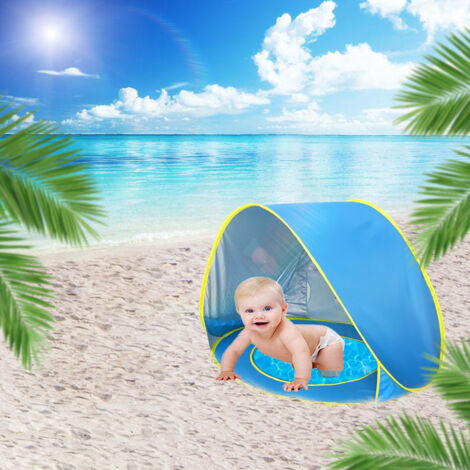 Tenda da spiaggia pop-up, tenda da spiaggia anti-UV, automatica, facile da montare, ideale per famiglie, picnic, campeggio (blu)