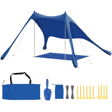 Tenda da spiaggia UV 50+ per 2-4 persone con materassino e paletta, in lycra e alluminio, 200x208x200 cm, blu