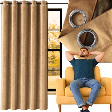 Tenda di velluto spesso con occhielli beige, anelli oscuranti, pronta