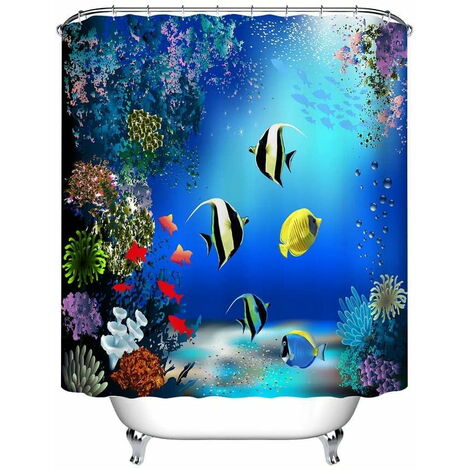 Bonhause Tenda Doccia Pesce Tropicale Corallo Mare Blu 180 x 180 cm Tende per Doccia Bambini in Poliestere Impermeabile Antimuffa Lavabile Tende Bagno con 12 Ganci 