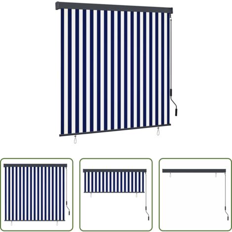 Tenda esterna -  Tenda a rullo Blu e Bianco 180 x 250 cm Tessuto e Alluminio