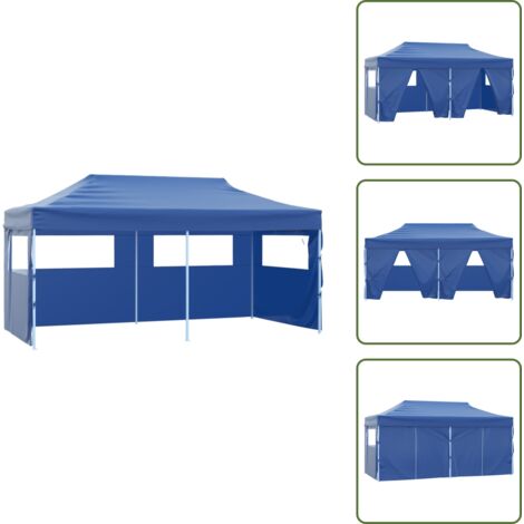 Tenda esterna - vidaXL Gazebo Pieghevole con 4 Pareti 3x6m Acciaio Blu - Tenda con 4 pareti
