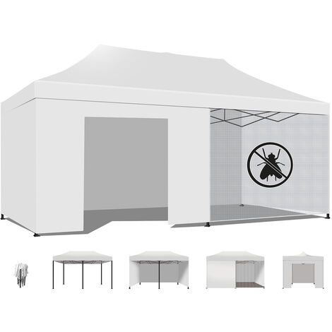 Tenda / Gazebo Per Giardino 3X6 Impermeabile Tendone Pieghevole Per Fiere E Mercati Colore Bianco