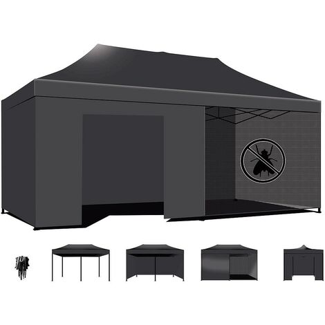 Tenda / Gazebo Per Giardino 3X6 Impermeabile Tendone Pieghevole Per Fiere E Mercati Colore Nero
