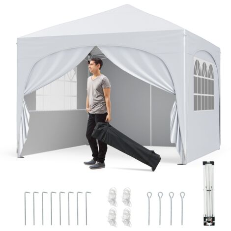 Tenda gazebo richiudibile con 4 pareti rimovibili 3x3 m borsa con ruote, Riparo sole da spiaggia pieghevole Bianco
