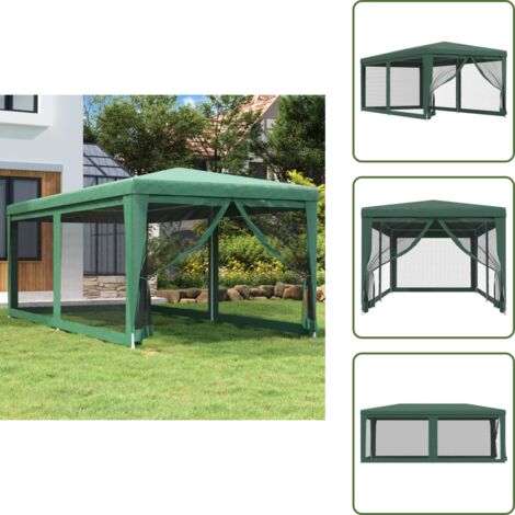 Tenda in HDPE - vidaXL Tenda per Feste con 6 Pareti Laterali in Rete Verde 3x6 m HDPE - Gazebo con 6 pareti laterali