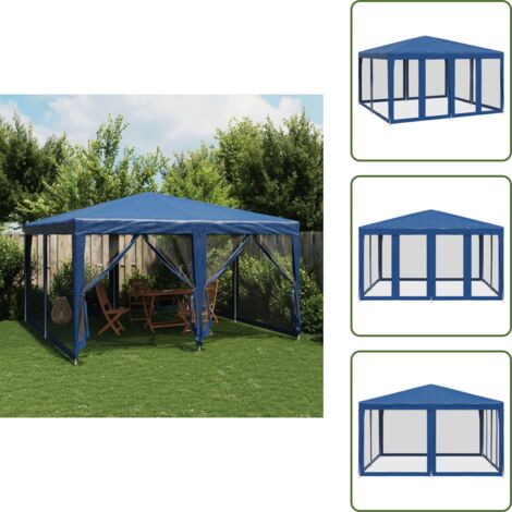 Tenda in rete - vidaXL Tenda per Feste con 8 Pareti Laterali in Rete Blu 4x4 m HDPE - Tenda impermeabile