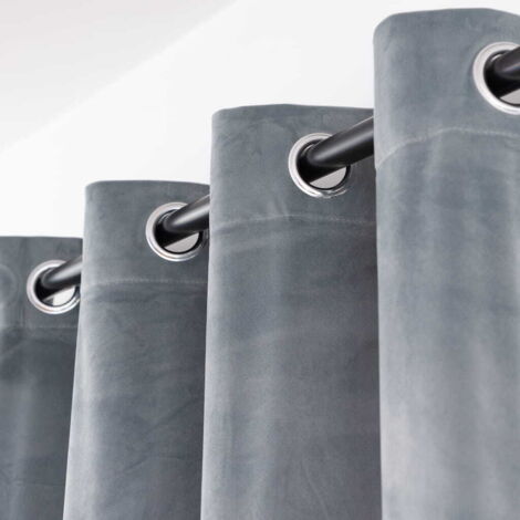 TENDA IN VELLUTO CON OCCHIELLI 140x270 GRIGIO CHIARO OSCURANTE