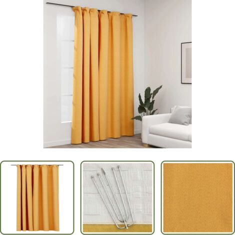 Tenda lino -  Tenda Oscurante Effetto Lino con Ganci Gialle 290x245 cm