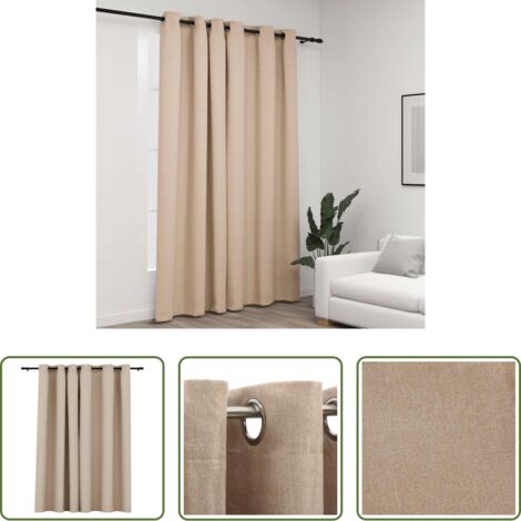 Tenda lino -  Tenda Oscurante Effetto Lino con Occhielli Beige 290x245 cm