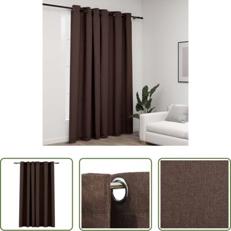 Tenda lino -  Tenda Oscurante Effetto Lino con Occhielli Talpa 290x245 cm
