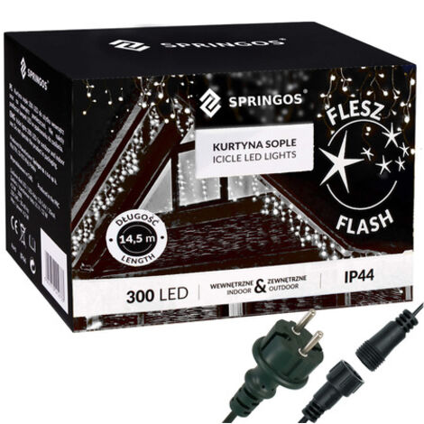 Tenda luminosa 300 led girlanda, luci esterne fiocchi bianco freddo + flash.