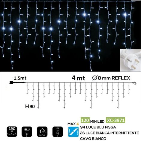 Tenda luminosa 4 mt catena luci per natale feste natalizie addobbo esterno impermeabile IP44 professionale  Bianco freddo