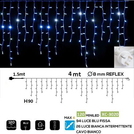 Tenda luminosa 4 mt catena luci per natale feste natalizie addobbo esterno impermeabile IP44 professionale  Blu
