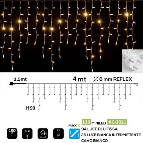 Tenda luminosa 4 mt catena luci per natale feste natalizie addobbo esterno impermeabile IP44 professionale  Calda