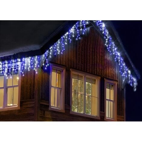 COSE DA CASA Tenda Luminosa 500 LED Bianco Freddo ghiaccio e blu 10mt da Esterno prolungabile IP44 luminaria luci di natale a pioggia cascata di luce colorate a festa