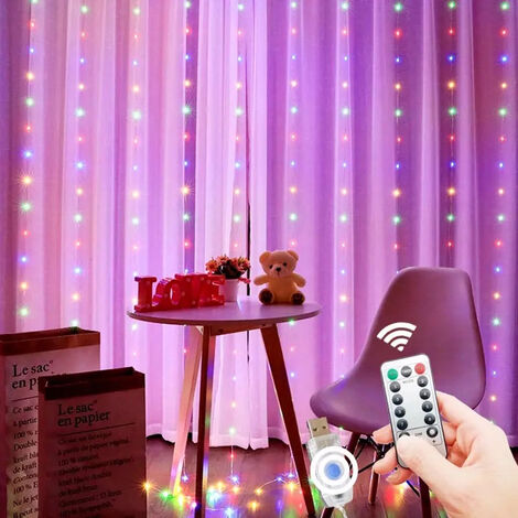 Tenda luminosa a LED luci di Natale 3x3 mt con attacco USB telecomando 8 giochi Luce Multicolor