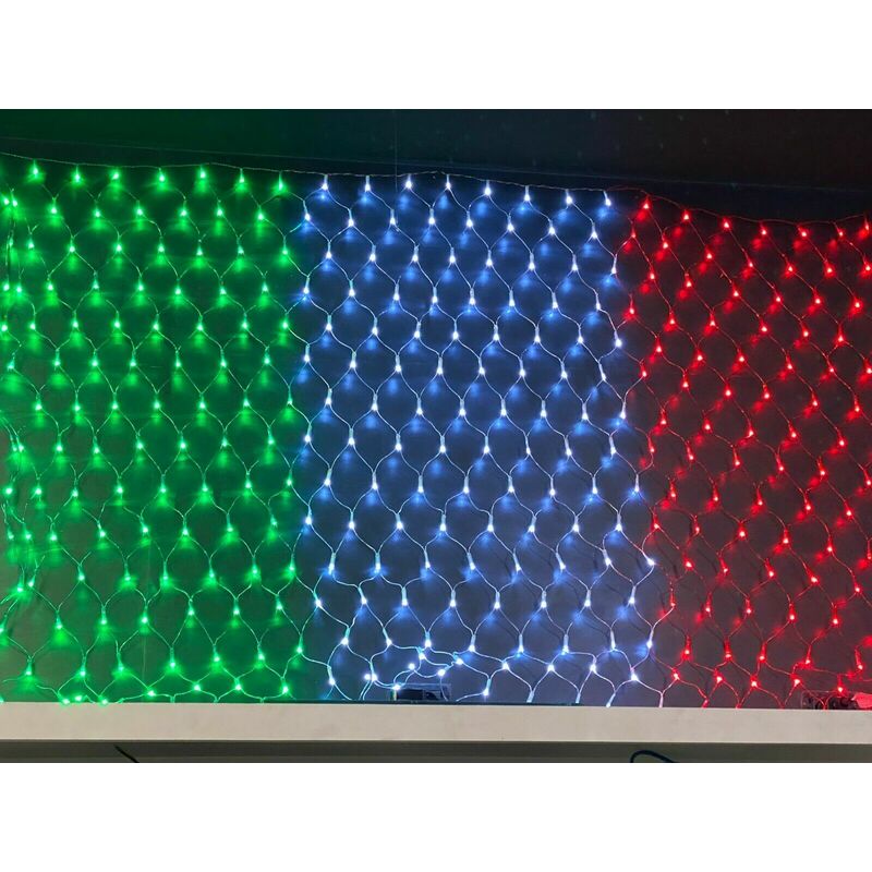 Image of Bandiera tricolore tenda Luminosa Italia Per esterno con 280 led luci bianco rosso verde 1.8x1.2 Metri
