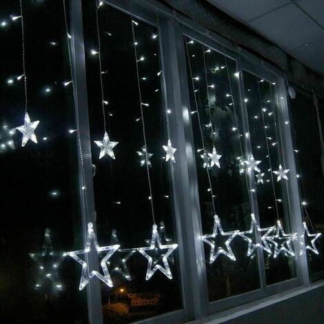 PARTENOPEA UTENSILI Tenda luminosa catena luci LED di Natale 10 Stelle luce bianca fredda da interno